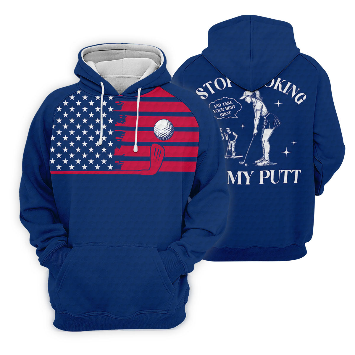 Stop Looking At My Putt US Flag Pattern Funny Golf Shirt, 250 Years 4th Of July Patriotic Golf Shirt For Women
