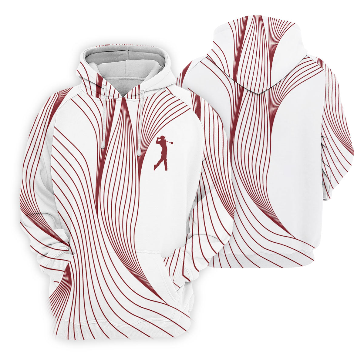 Geometric Line Wavy Line Maroon And White Golf Shirts For Men, Men's Golf Shirt, Polo Shirt Men