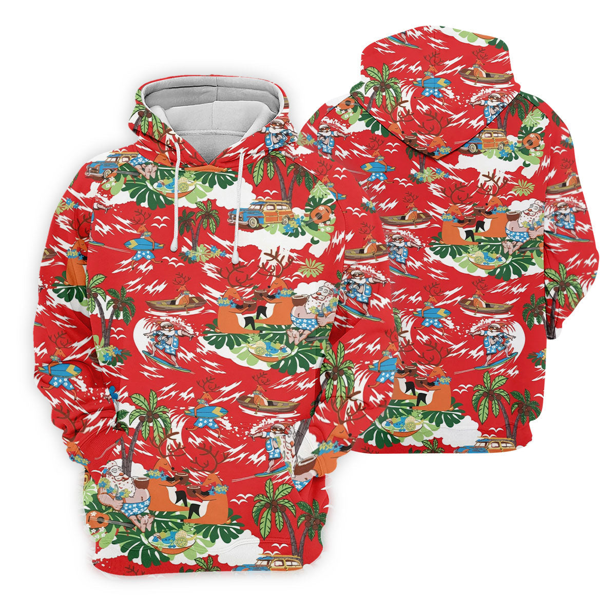 Men's Funny Tropical Santa Surfing Golf Shirt, Christmas Golf Shirt, Printed Golf Shirts