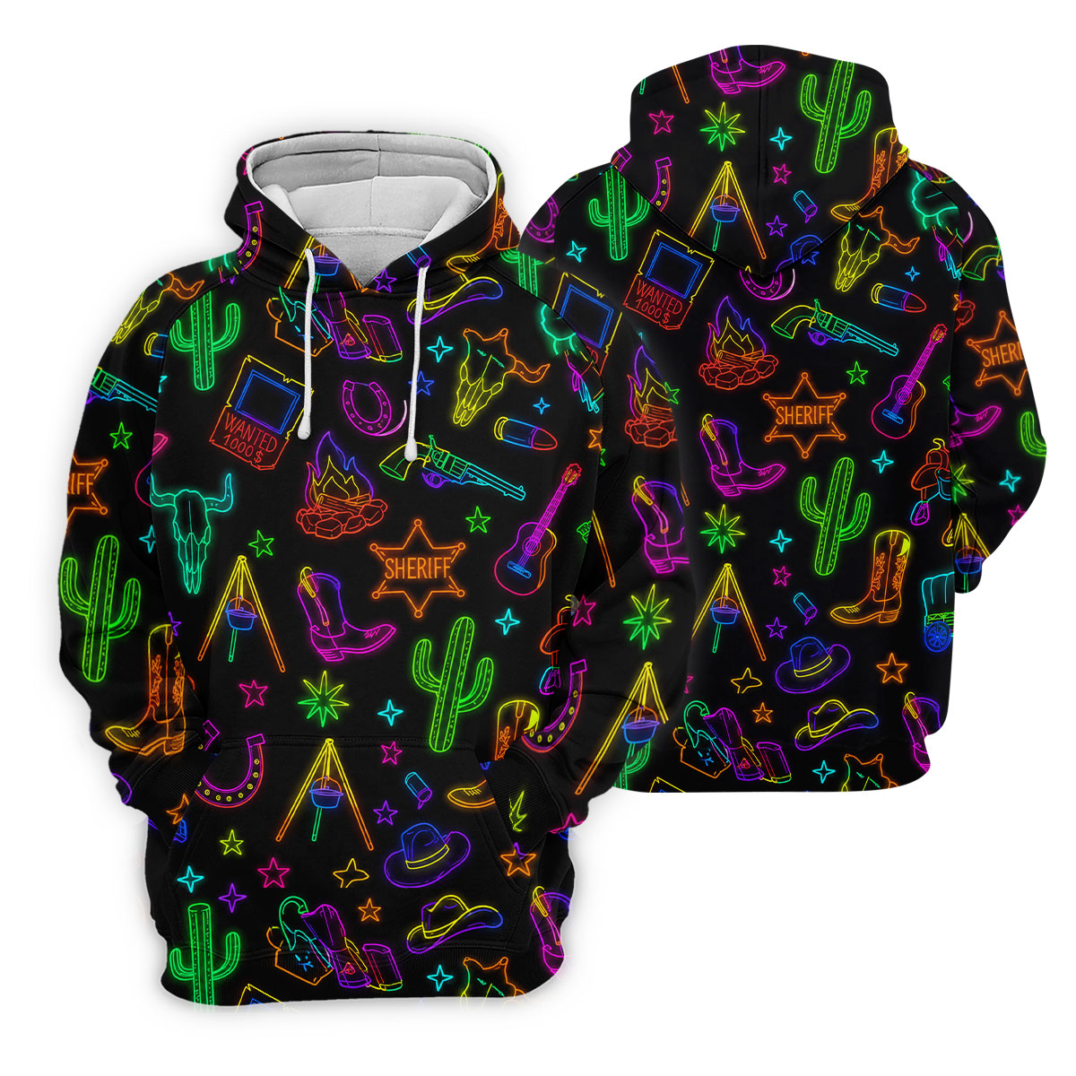 Neon Western Cowboy Pattern Golf Polo Shirt, Men's Golf Polo, Hawaiian Golf Shirt