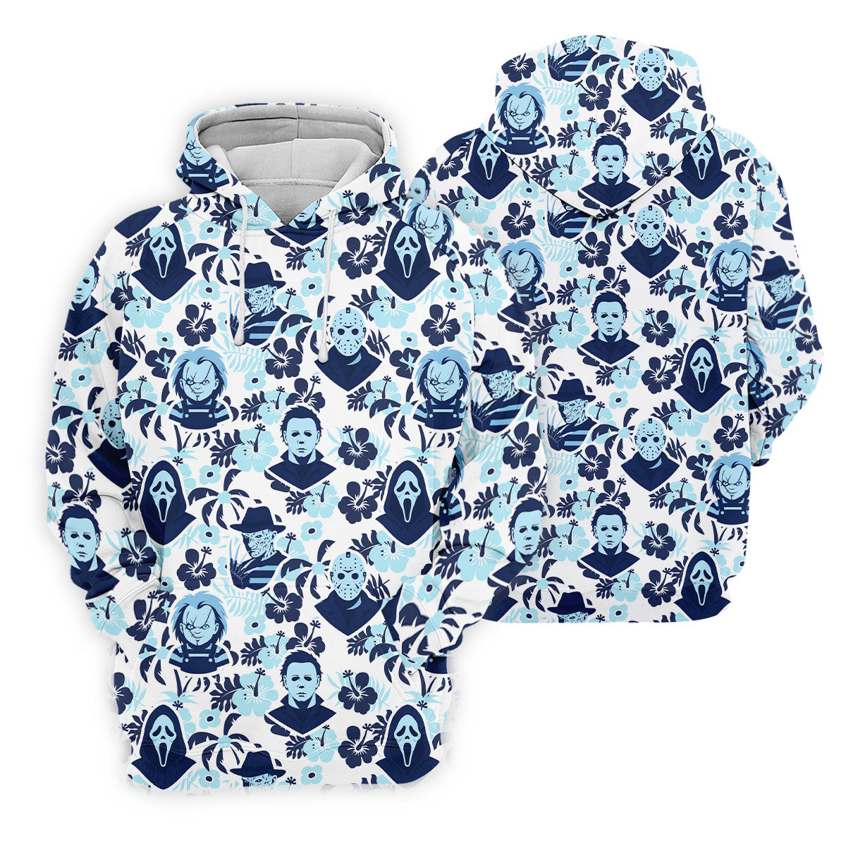 Blue Tropical Horror Character Halloween Golf Shirt, Women's Golf Apparel, Printed Golf Shirt