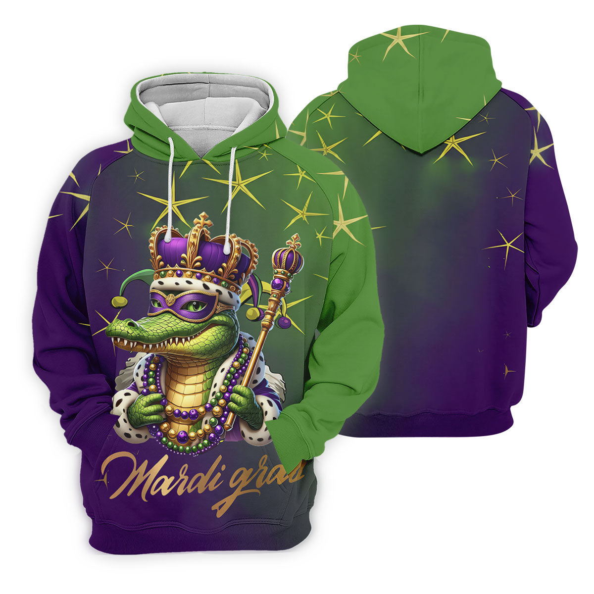 Mardi Gras Aligator Crown Mask Purple Green Gold Golf Tops For Men, Polo ShirtFor Men, Golf Shirts For Men