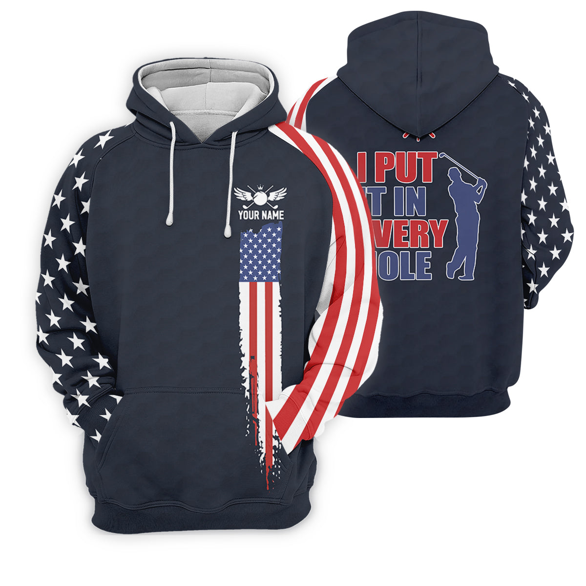 I Put It In Every Hole American Flag Patriot Red White Blue Golf Tops For Men, 250th Anniversary Golf Shirts For Men