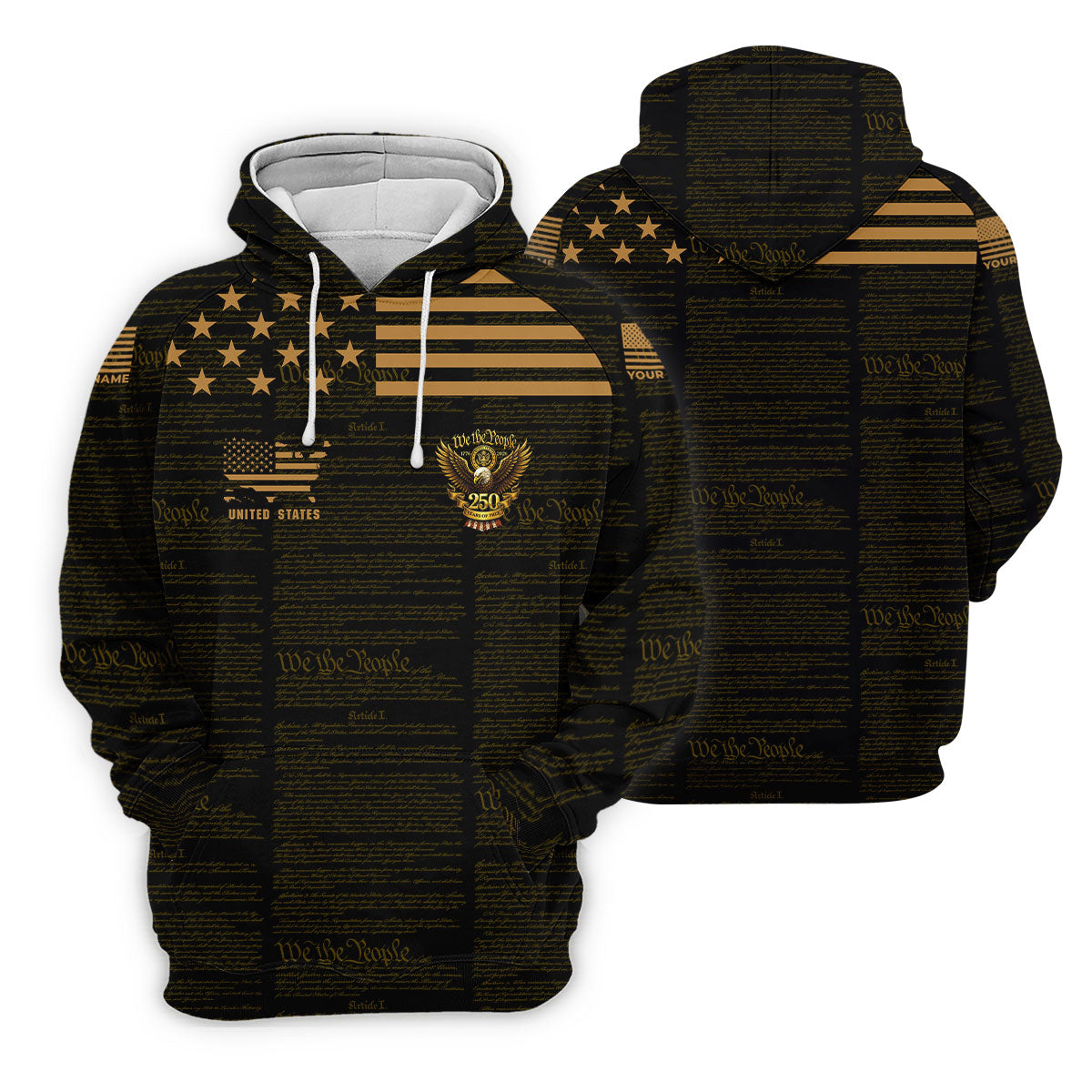 We The People Black And Gold Patriotic 4th Of July Golf Shirt, 250 Years Of Free Golf Shirts For Men