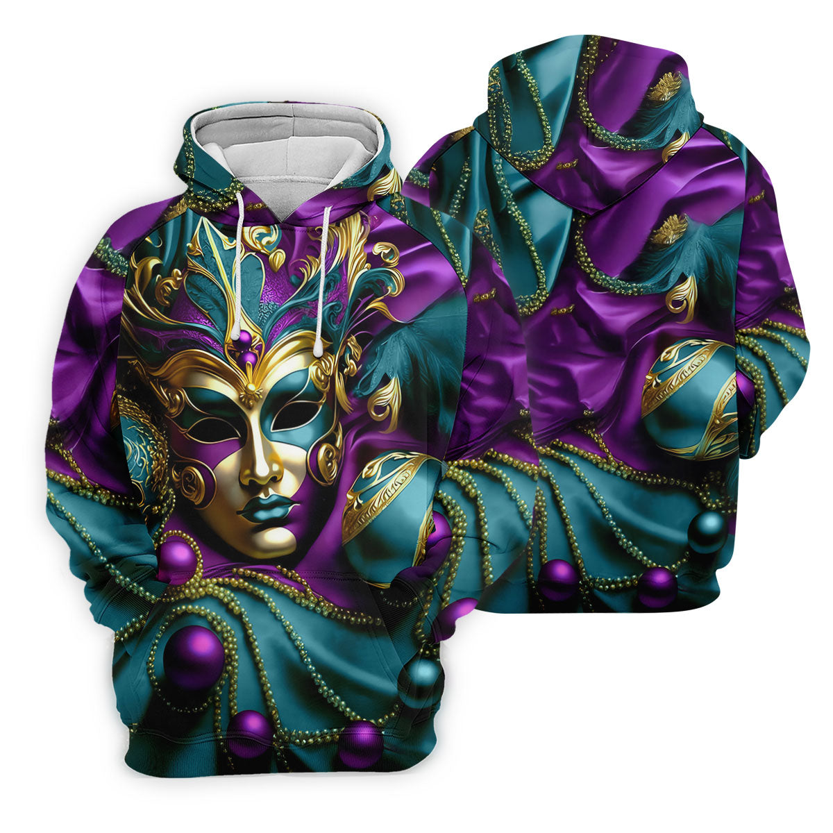 Mardi Gras Face Mask Turquoise Golf Shirt, Polo ShirtFor Men, Golf Shirts For Men, Polo For Men