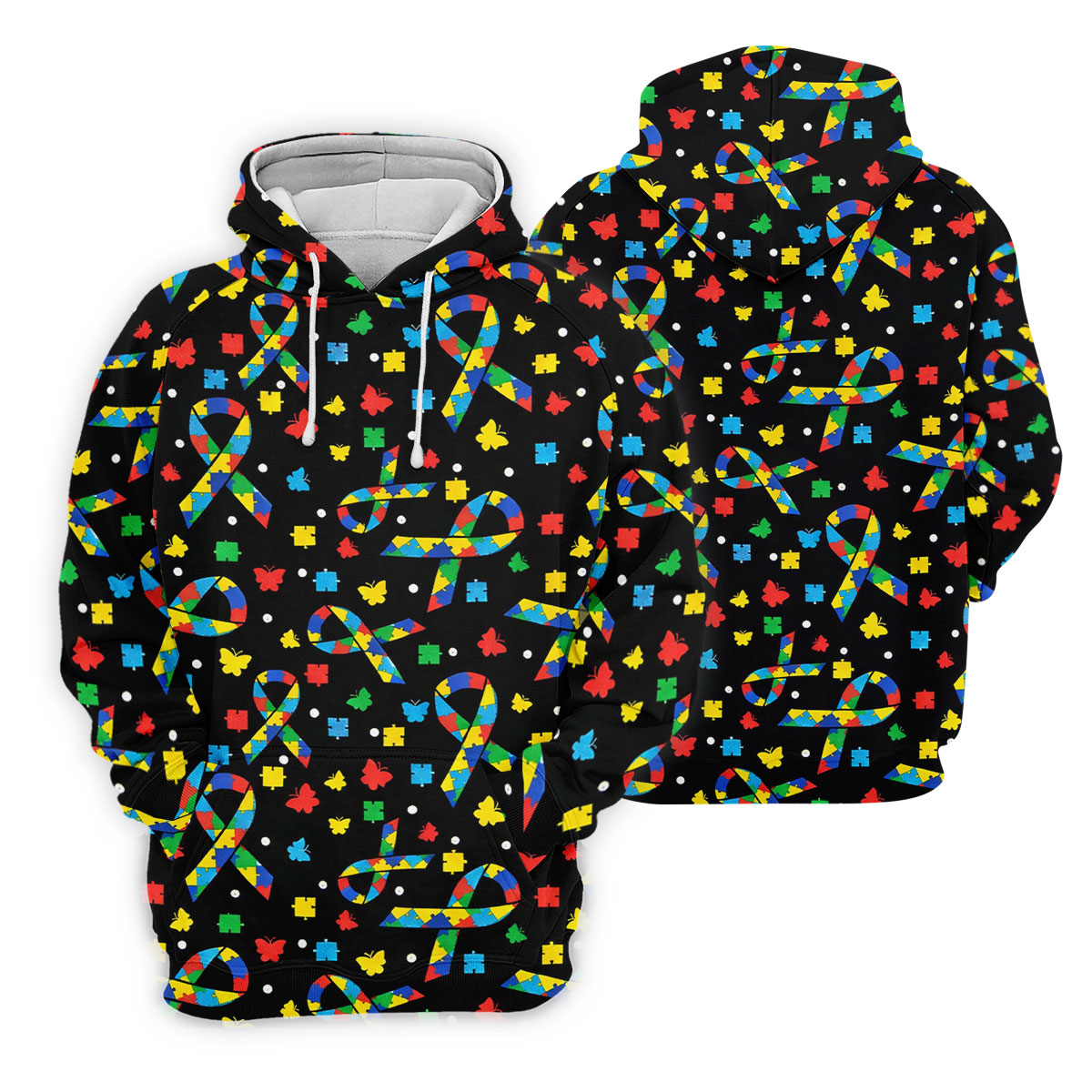 Autism Awareness Ribbon Colorful Butterflies Black Golf Shirt, Golf Shirt For Women, Ladies Golf Shirts