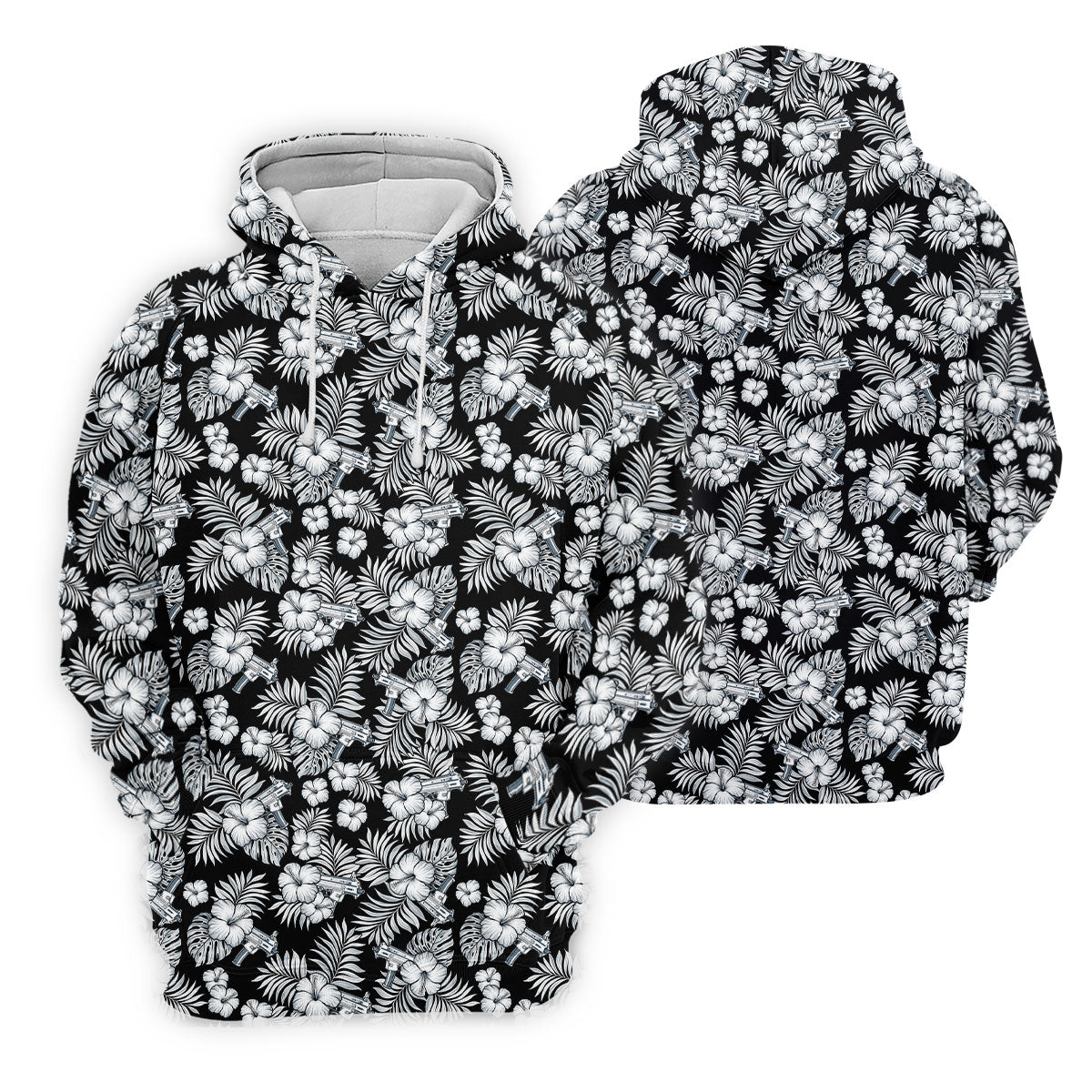 Black And White Pattern Tropical Hawaiian Golf Shirt, Summer Theme Golf Shirt For Women