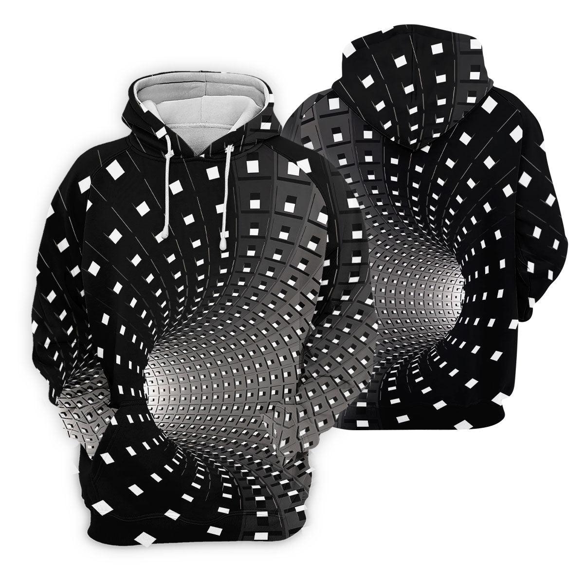 3D Vortex Golf Shirt, Black White Optical Illusion Tunnel Pattern, Golf Shirt For Women
