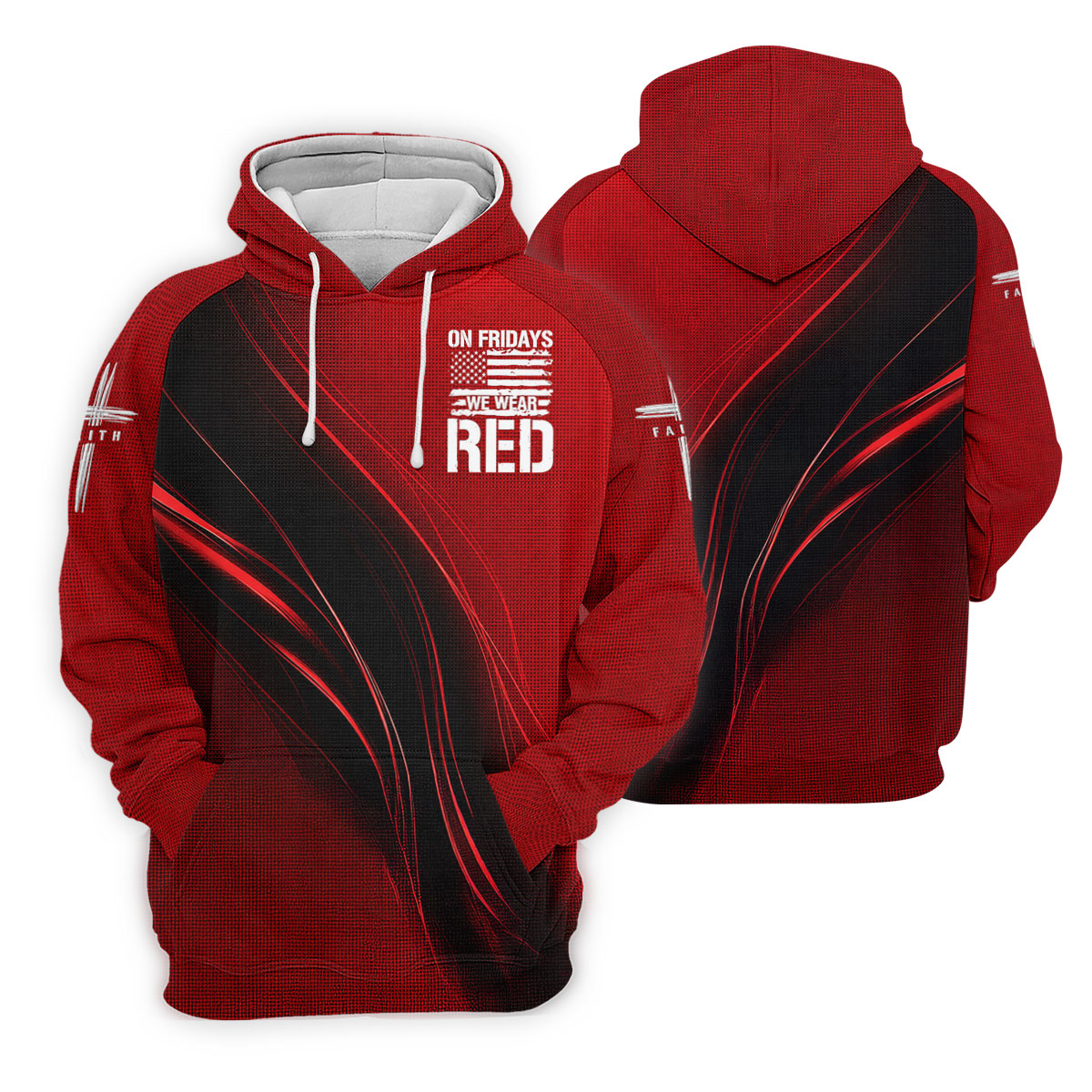 On Friday We Wear Red Faith Cross Red Black Gradient Patriotic Golf Shirt, 250 Years Polo Shirt Men