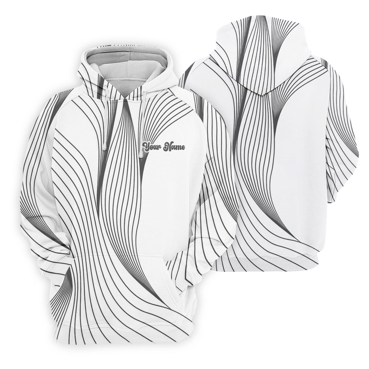 Geometric Line Wavy Line Black And White Custom Name Golf Shirts For Men, Men's Golf Shirt, Polo ShirtFor Men