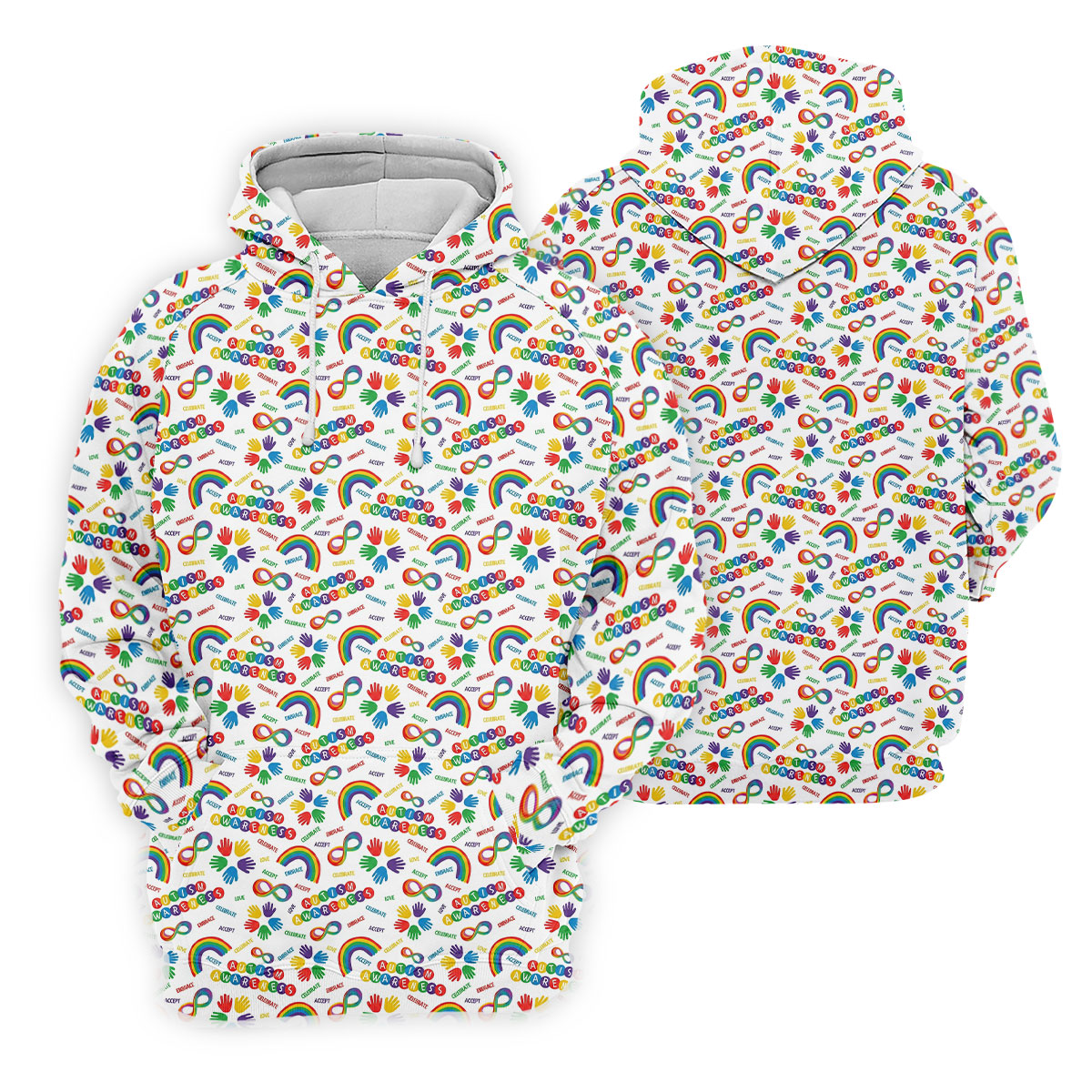 Autism Awareness Rainbow Pattern Colorful Handprints White Golf Shirt, Polo ShirtFor Men