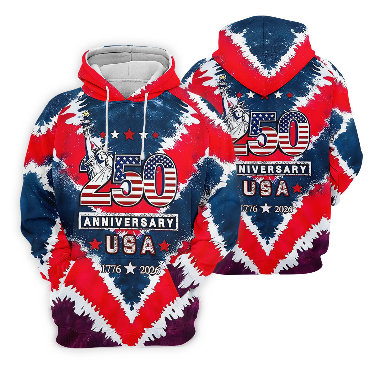 250th Anniversary Red White Blue Tie Dye Print Patriotic Golf Shirt, 4th Of July Golf Shirts For Men