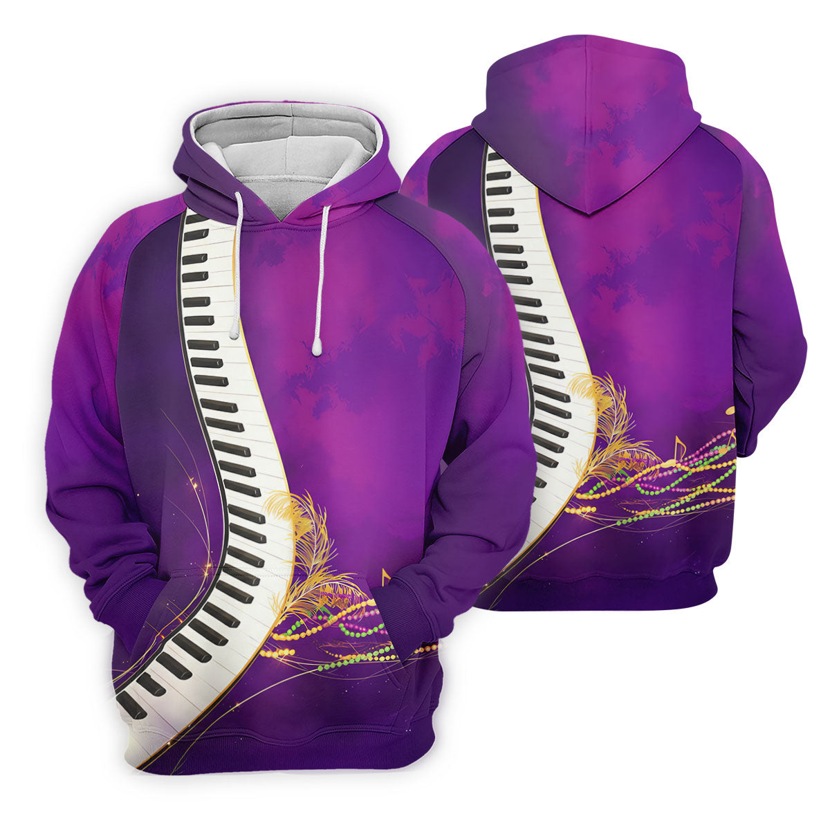 Mardi Gras Feather Beads Piano Keyboard Print Purple Golf Shirt, Polo ShirtFor Men, Golf Shirts For Men