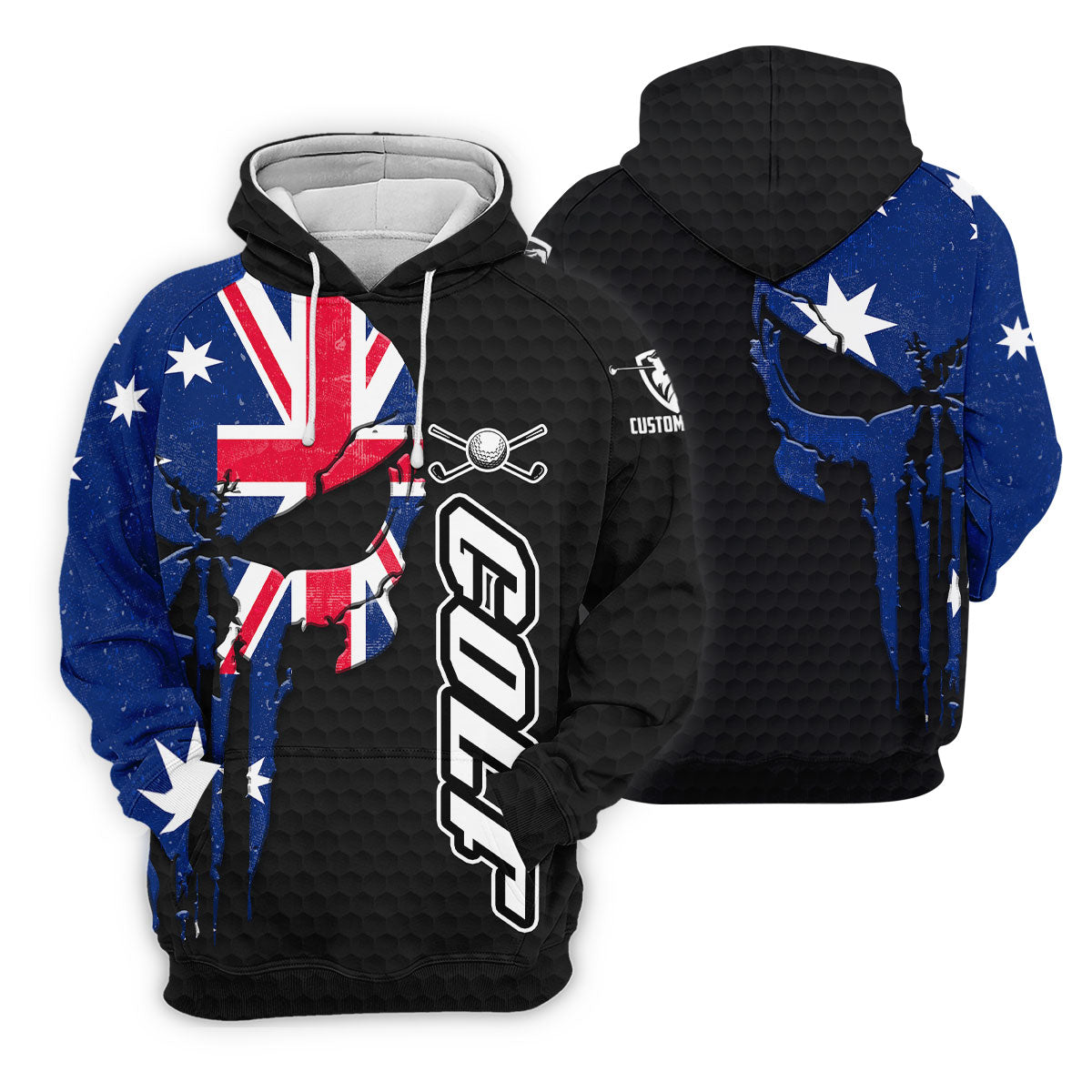 Cool Skull Golf Ball Pattern Australia Flag Print Black Golf Shirt, Polo Shirtor Men