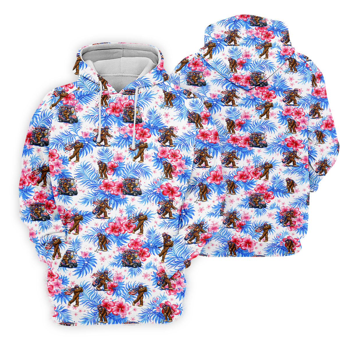 Funny Bigfoot Golf Pose 4th Of July Tropical Vibe Women Golf Top, 250th Anniversary Patriotic Golf Shirt