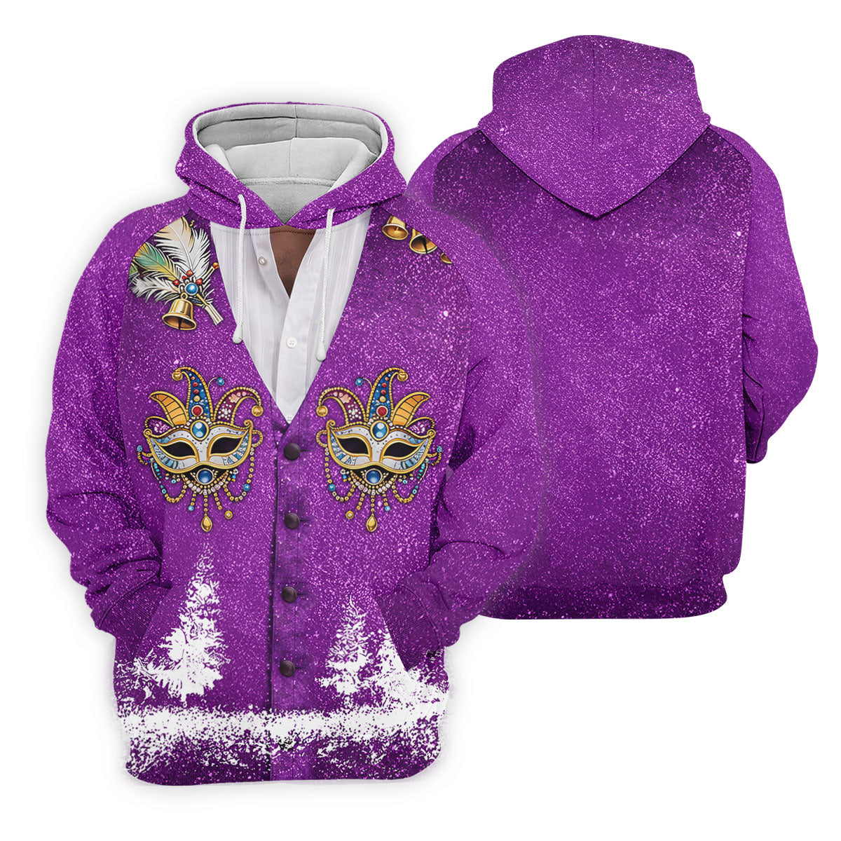 Masquerade Mask Feather Mardi Gras Glitter Print Purple Golf Shirt, Polo ShirtFor Men, Golf Shirts For Men