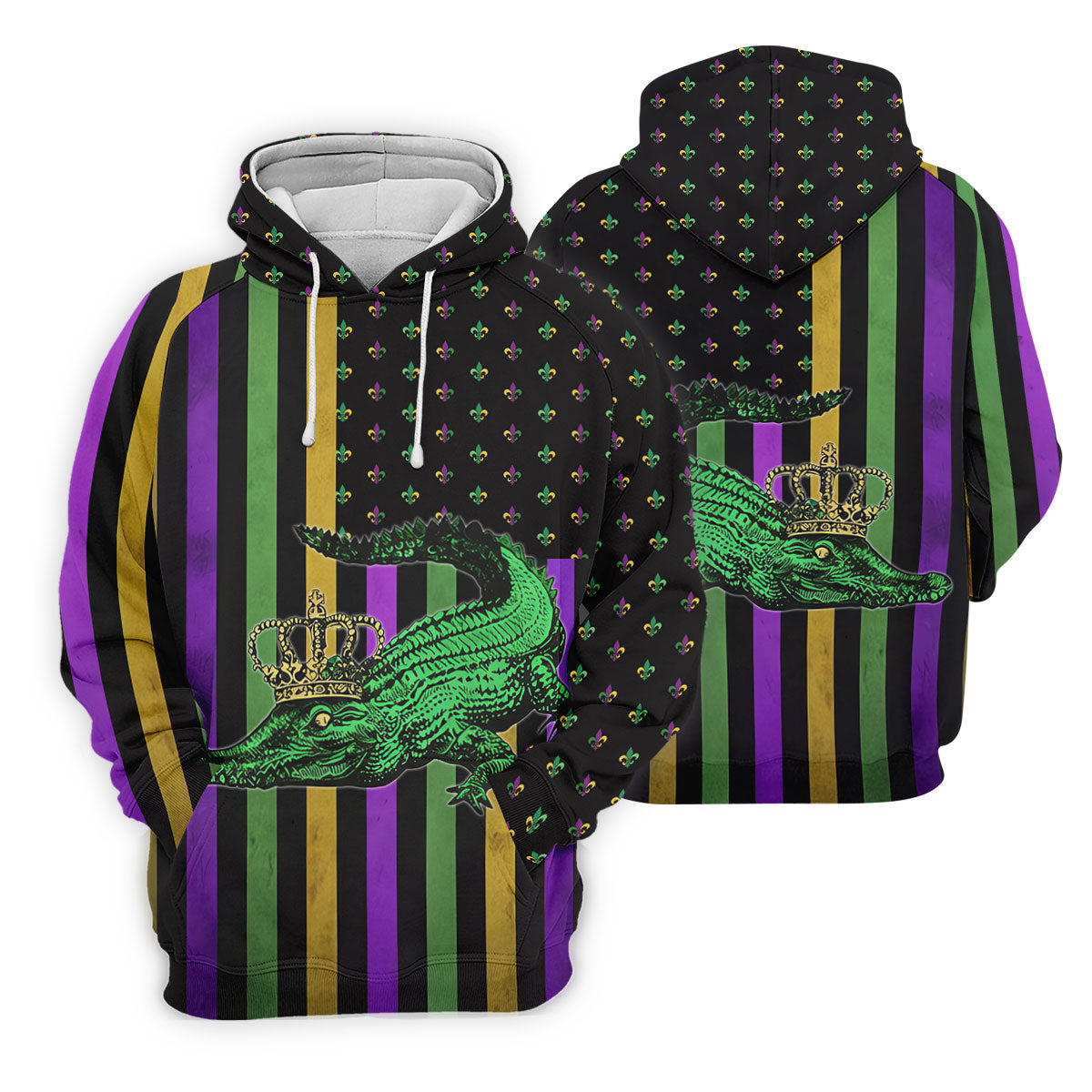Mardi Gras Aligator Purple Green Gold Vertical Stripes Fleur De Lis Golf Tops For Men, Polo ShirtFor Men