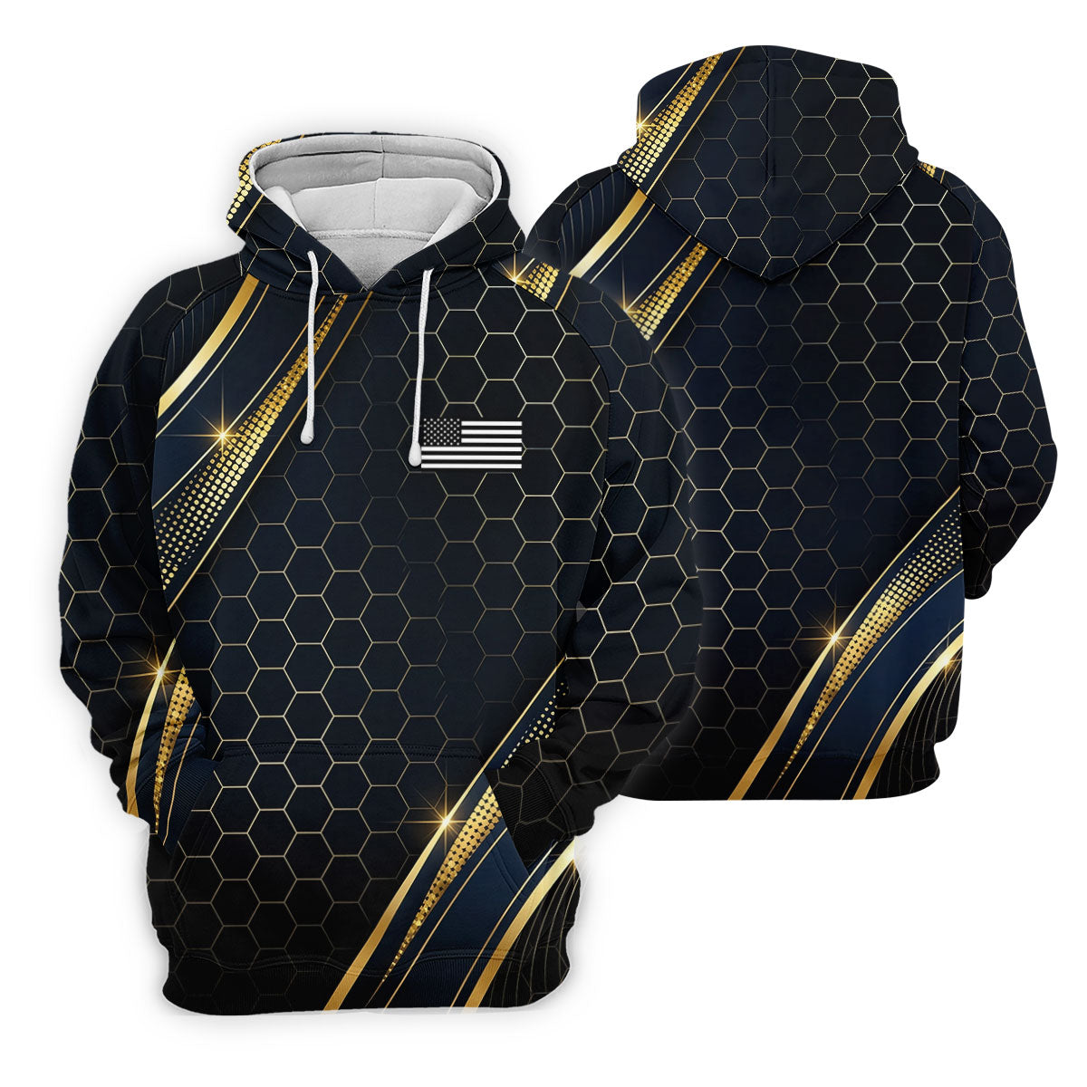 Gold Hexagonal US Flag Logo Retro Golf Shirt, 250 Years Patriotic 4th Of July Golf Shirt For Women
