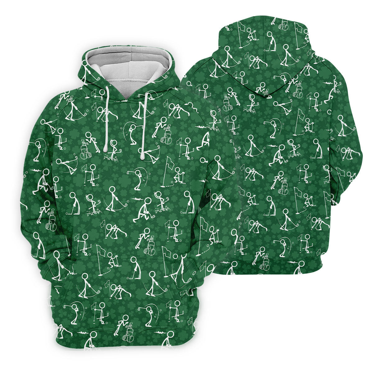 Stick Figure Golf Pose Shamrock Golf Shirt, St Patrick's Day Golf Tops For Men, Polo ShirtFor Men