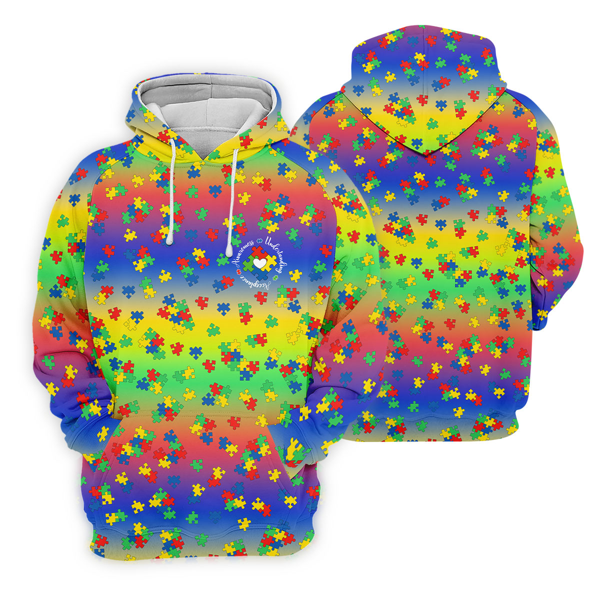 Acceptance Awareness Understanding Autism Puzzle Rainbow Gradient Women's Golf Shirts, Ladies Golf Polos
