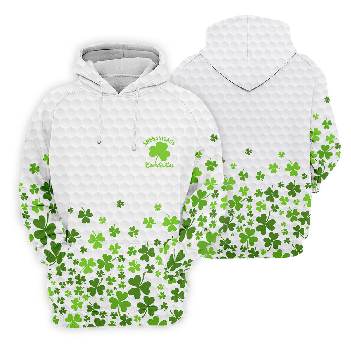 Shenanigans Coordinator Golf Ball Pattern St Patrick Day White Golf Shirt, Golf Tops For Men, Golf Shirts For Men