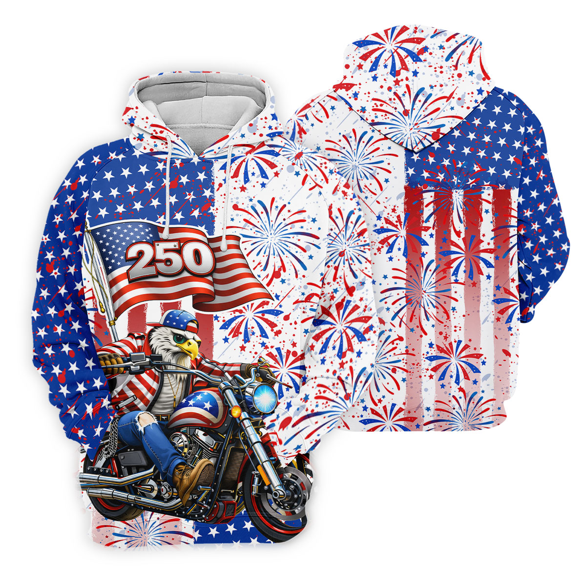 250 Years Eagle Motorcycle American Flag Golf Shirt, Patriotic 4th Of July Golf Shirt For Women
