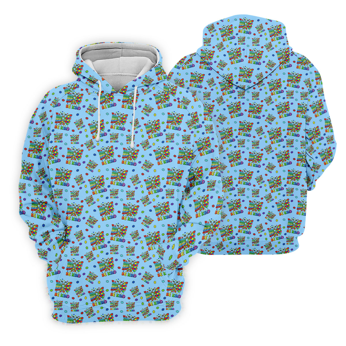 In A World Where You Can Be Anything Be Kind Rainbow Butterfly Autism Awareness Blue Golf Shirt, Golf Shirts For Men