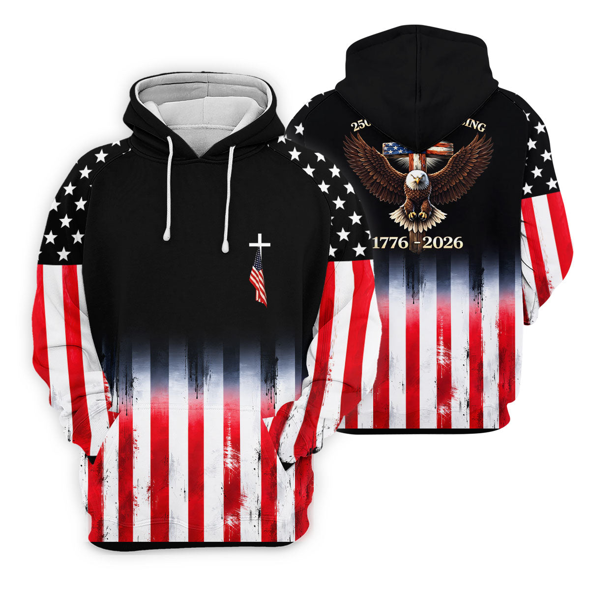 250 Years Of Blessing Faith Cross American Flag Golf Shirt, Patriotic 4th Of July Golf Shirt For Women