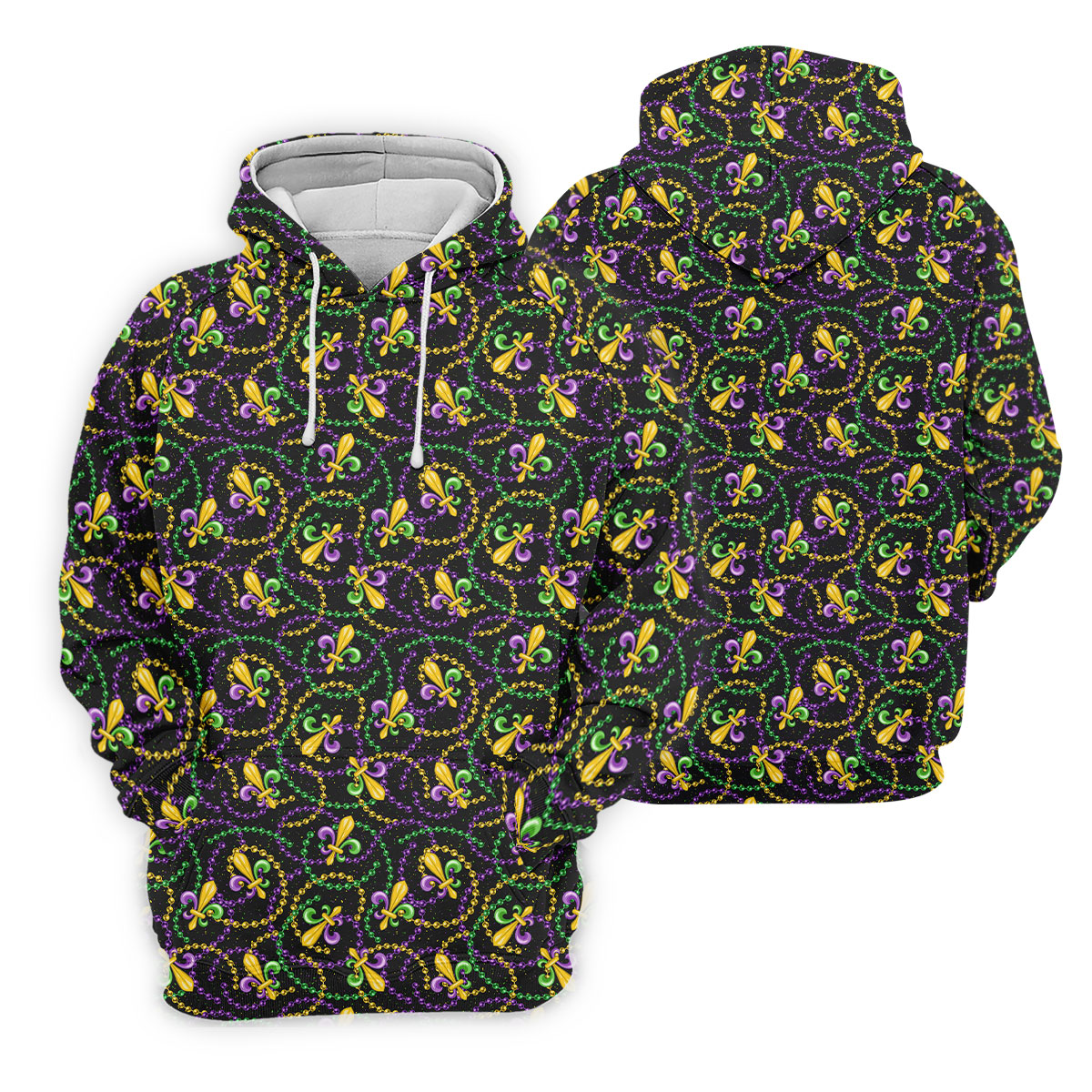 Mardi Gras Beads Purple Green Gold Fleur De Lis Golf Tops For Men, Golf Shirts For Men, Polo ShirtFor Men