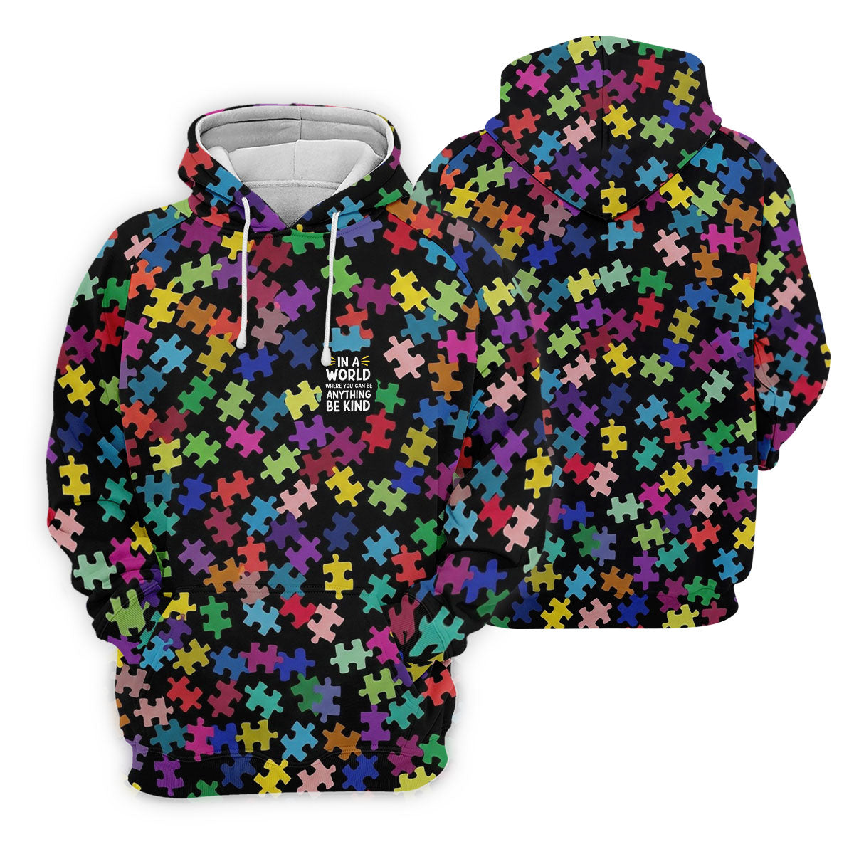 In A World Where You Can Be Anything Be Kind Autism Awareness Puzzle Pattern Men's Golf Shirt, Polo Shirt Men