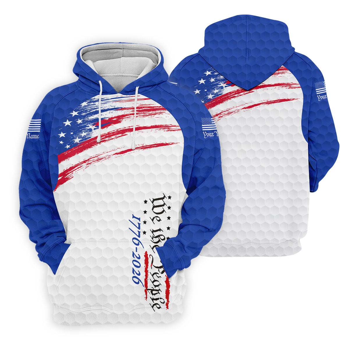 We The People 1776-2926 American Flag Brush Blue Golf Shirt, 250 Years Patriotic 4th Of July Golf Shirt For Women