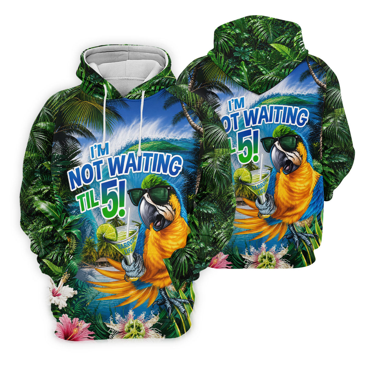 Parrot Life Not Waiting Til 5 Tropical Golf Shirt, Hawaiian Golf Shirt, Mens Golf Shirts, Golf Apparel For Men