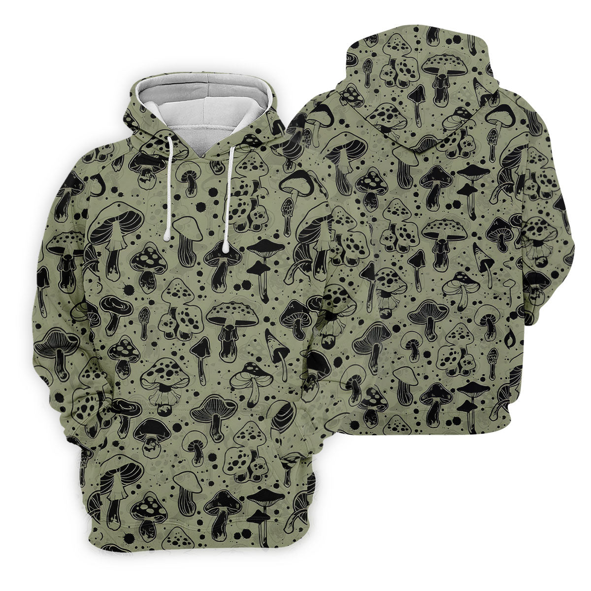 Vintage Mushroom Sketch Pattern Hawaiian Golf Shirt, Printed Golf Shirts, Golf Apparel For Men