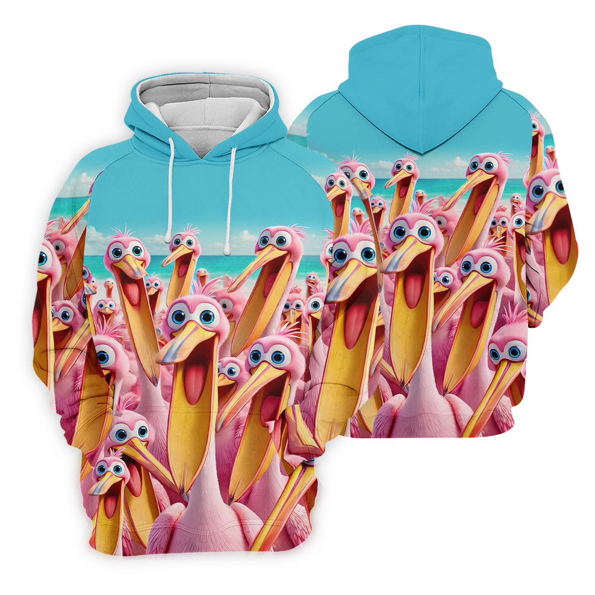 Funny Pink Pelican Beach Crowd Design Hawaiian Golf Shirt, Golf Shirts For Men, Polo Shirts For Men
