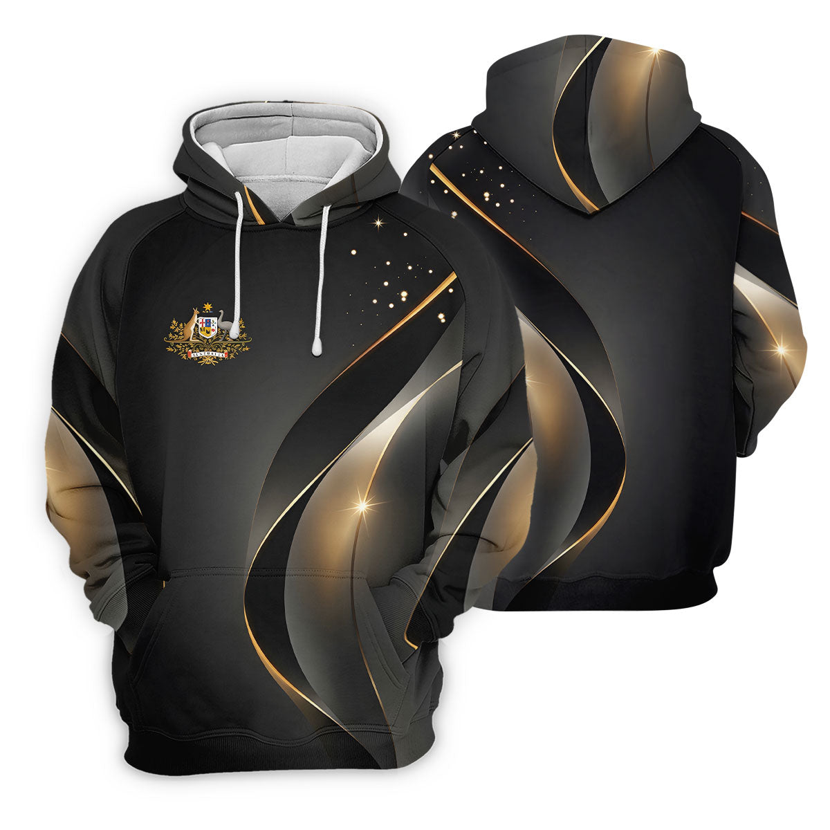 Australian Coat Of Arms Black And Gold Gradient Golf Tops For Men, Polo ShirtFor Men