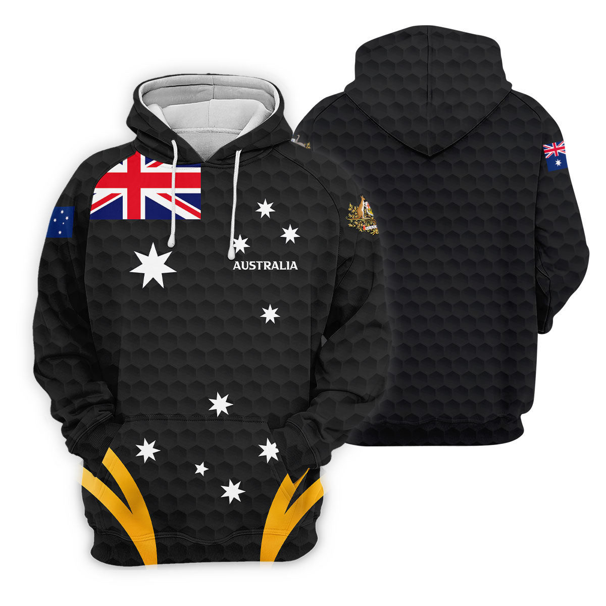 Australia Flag Print Golf Ball Pattern Black Golf Shirt, Australian Symbol Polo ShirtFor Men