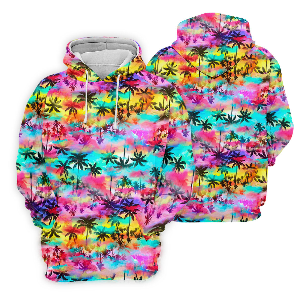 Watercolor Tropical Palm Golf Shirt, Colorful Sunset Hawaiian Polo, Polo Shirts For Women