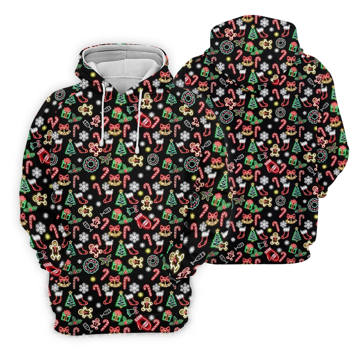 Neon Christmas Pattern Black Golf Polo Shirtun Men's Golf Polos, Christmas Golf Gift, Golfing Apparel