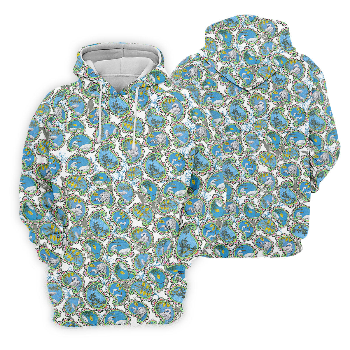 Paisley Flowers Heron Painting Print Golf Shirt, Polo Shirtor Men, Golf Shirts For Men