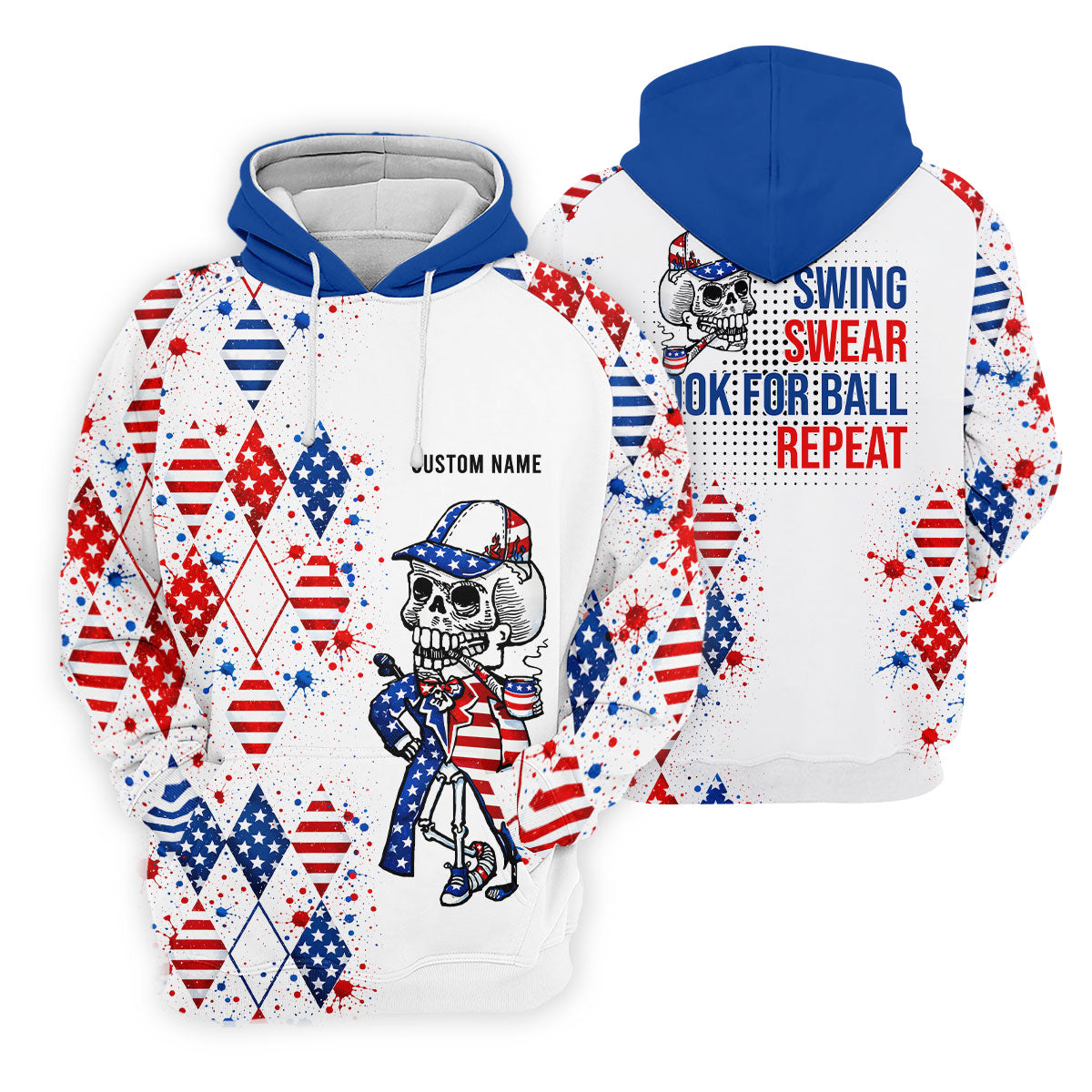 Swing Swear Look For Ball Repeat Red White Blue Argyle Golf Shirt, 250 Years Golf Shirt For Women