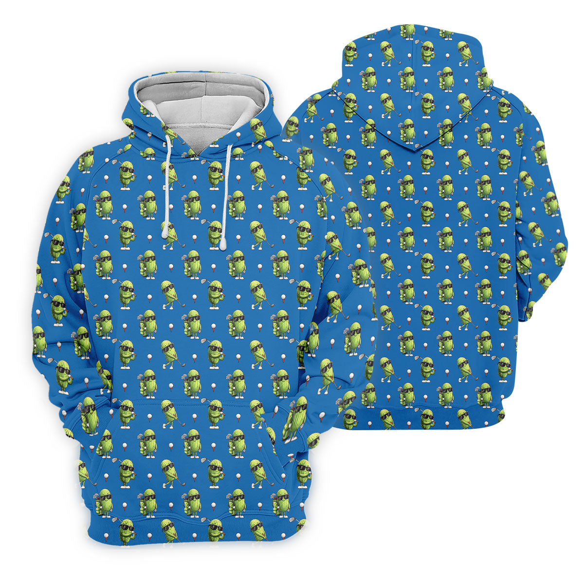 Cartoon Cactus Golfer Blue Golf Shirt, Mens Golf Polo, Golf Apparel For Men, Printed Golf Shirts