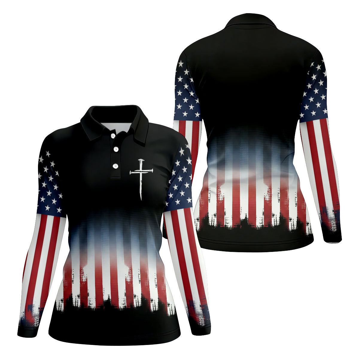 250 Years USA Anniversary 1776-2026 Ladies Golf Tops, Faith Cross Patriotic 4th Of July Golf Shirt For Women