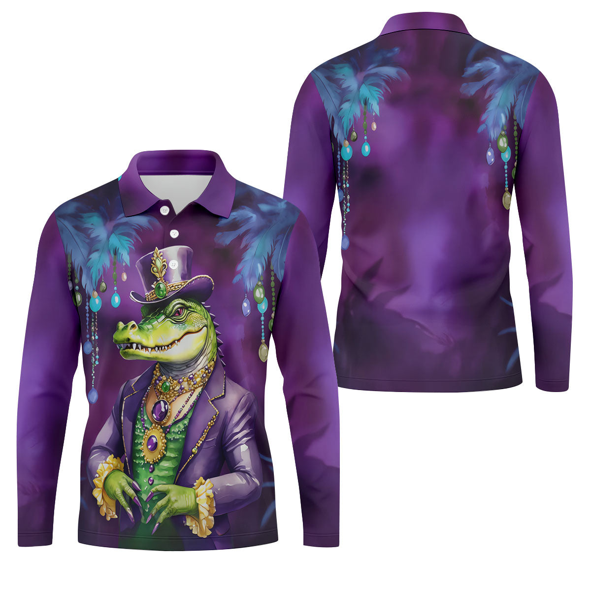 Mardi Gras Alligator Purple Golf Shirt, Men's Funny Golf Shirts, Polo ShirtFor Men, Golf Shirts For Men
