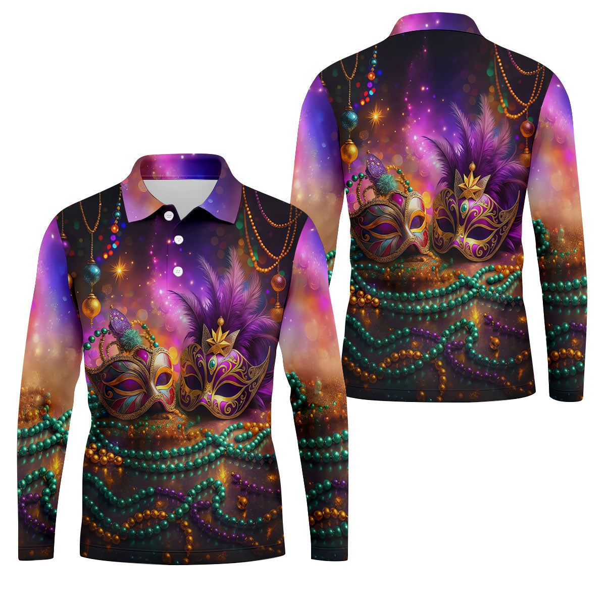 Carnival Mask Beads Chain Bokeh Effect Mardi Gras Golf Shirt, Polo ShirtFor Men, Golf Shirts For Men