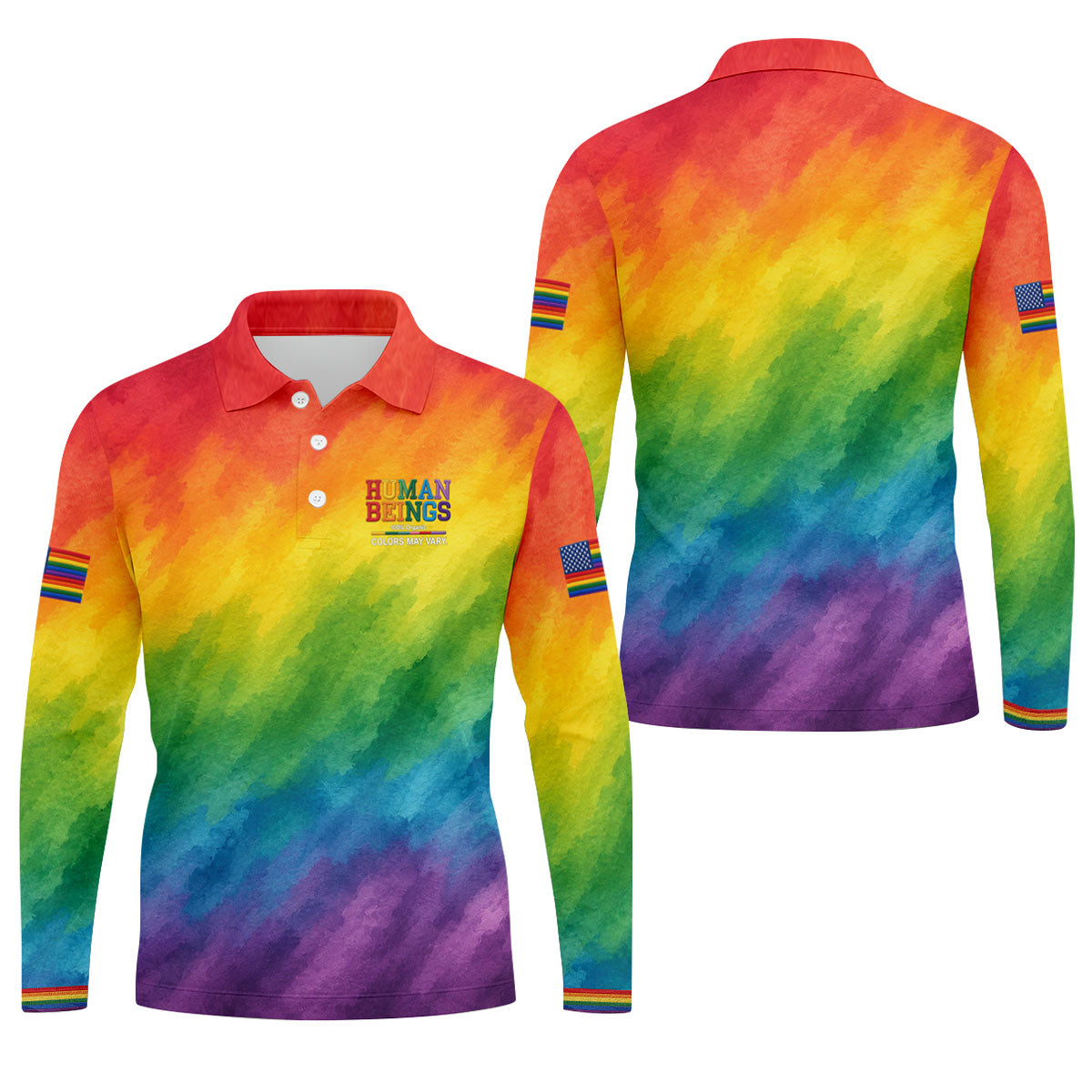 Human Beings LGBT Rainbow Golf Tops For Men, LGBT Pride Month Gradient Watercolor Polo Shirt Men