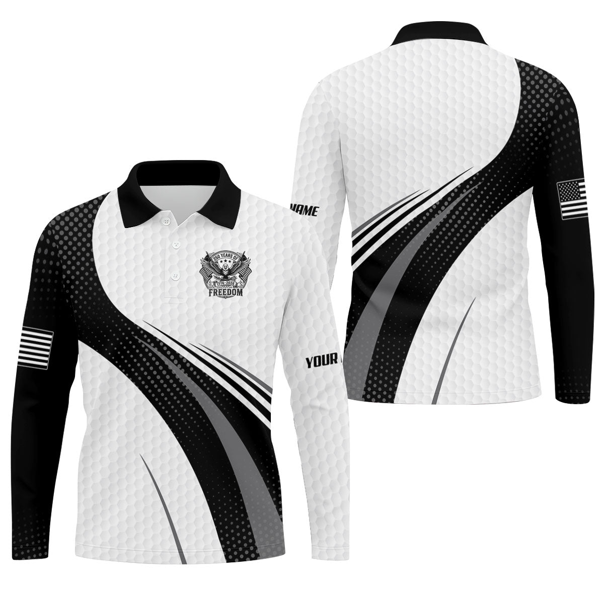 250 Years Of Freedom Black And White Patriotic Golf Shirt, 4th Of July Golf Shirts For Men