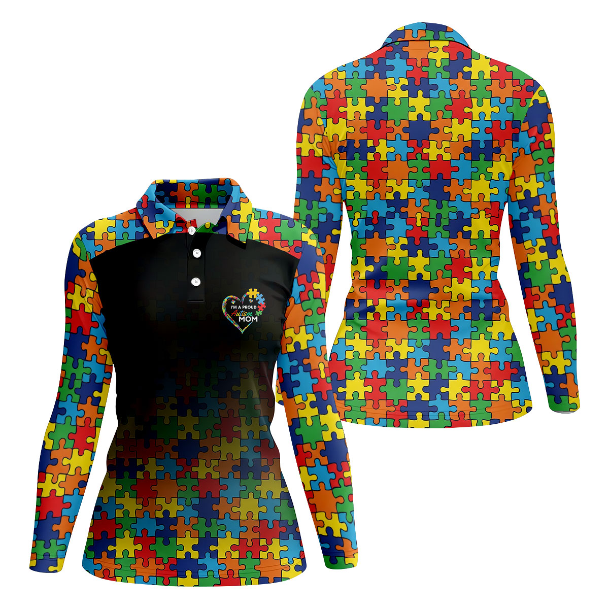 I'm A Proud Autism Mom Autism Awareness Puzzle Pattern Black Fade Women's Golf Tops, Golf Gifts For Mom