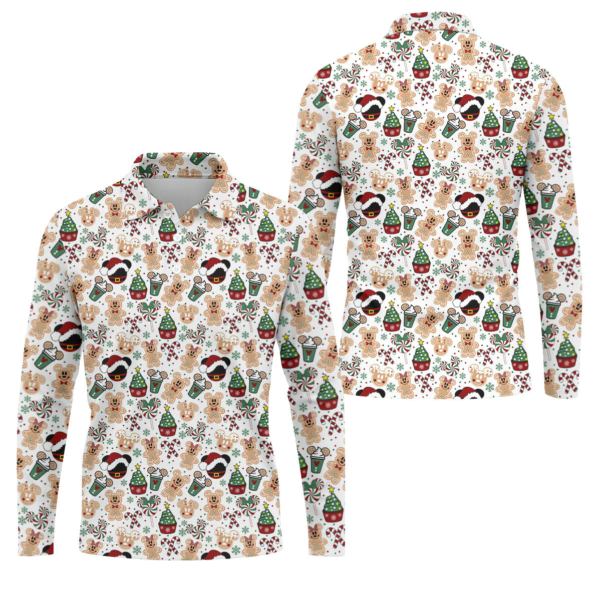 Christmas Sweets Pattern Golf Tops For Men, Cartoon Print Polo Shirt Men, Christmas Golf Shirt, Golfing Apparel