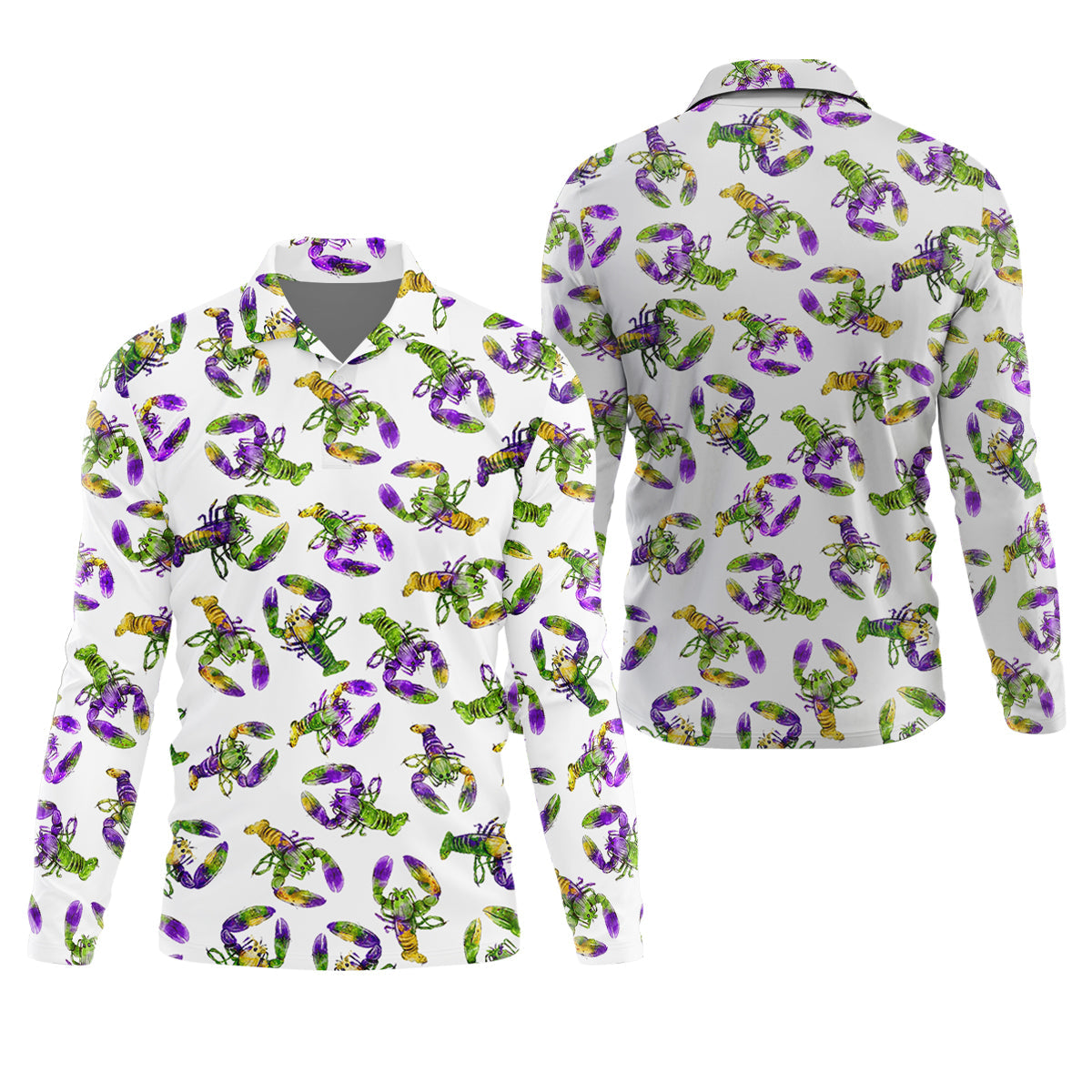 Purple Green Gold Crawfish Pattern Mardi Gras Golf Shirt, Polo ShirtFor Men, Golf Shirts For Men