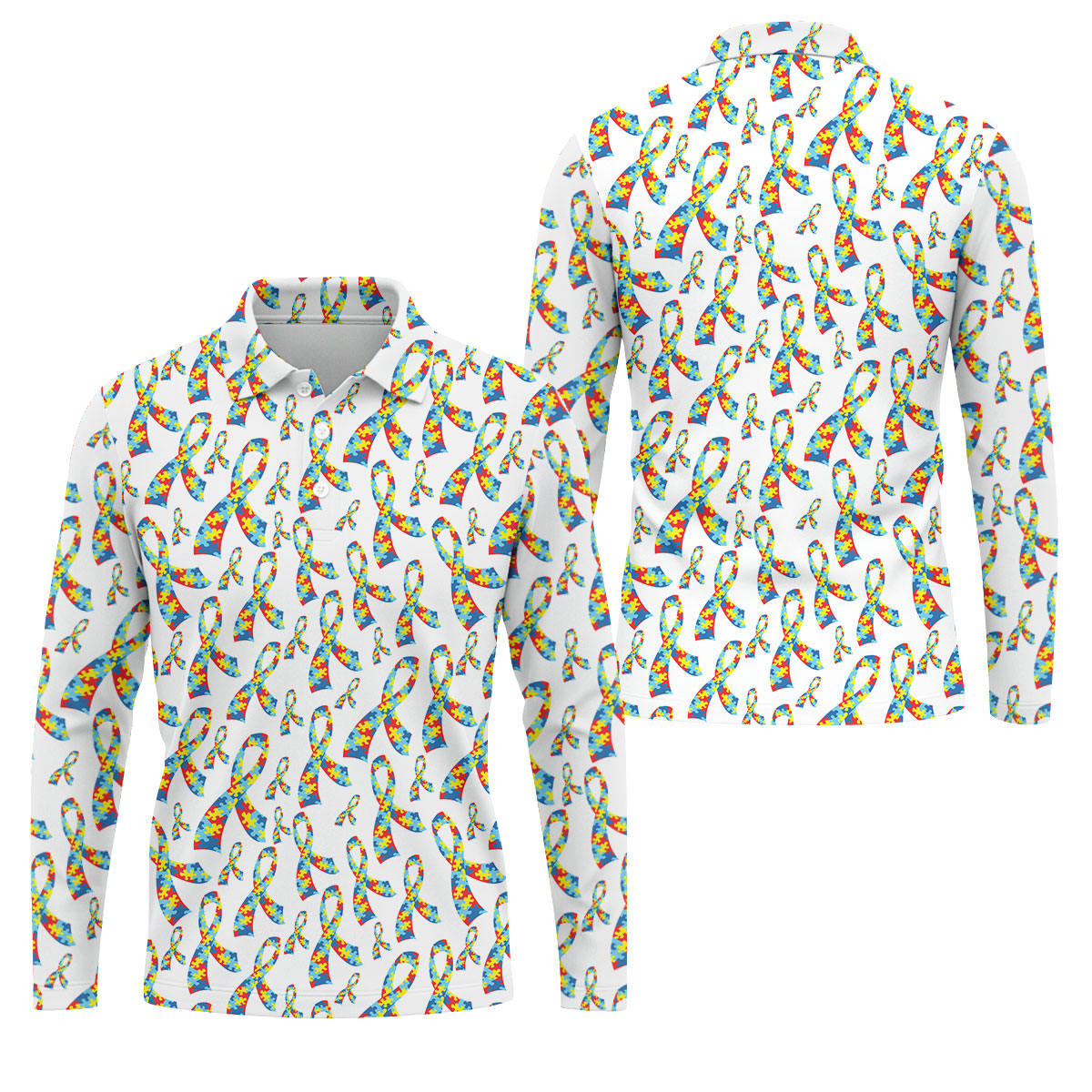 Autism Awareness Ribbon Golf Tops For Men, Autism Ribbon Polo ShirtFor Men, Golf Shirts For Men